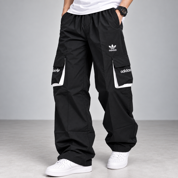 Black Straight Fit Cargo Track Pants