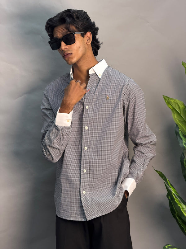White Collared Black & White Checks Shirts