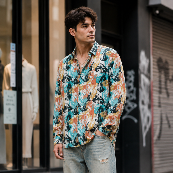 Blue Brown Black Abstract Full-Sleeve Shirt