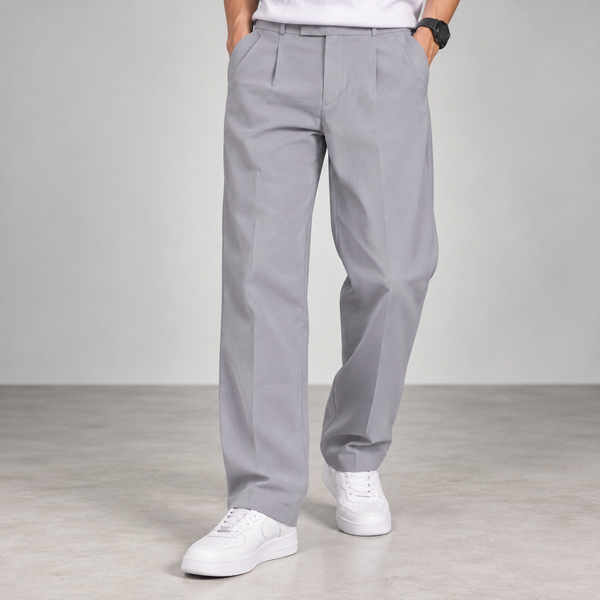 Light Grey Straight-Leg Formal Pants