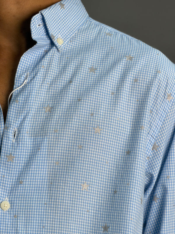 Light Blue Microchecks With Stars Shirts