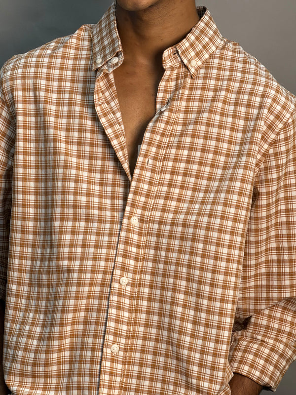 Camel Brown & White Checks Shirts