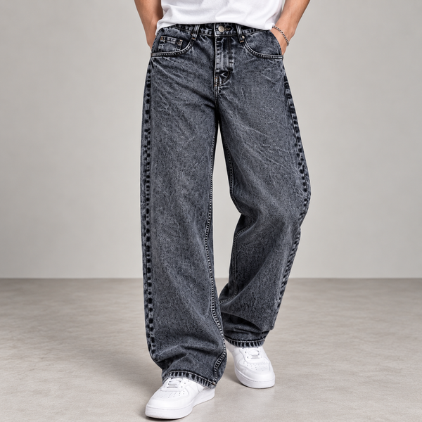 Dark Grey-Black Acid-Wash Baggy Fit Jeans