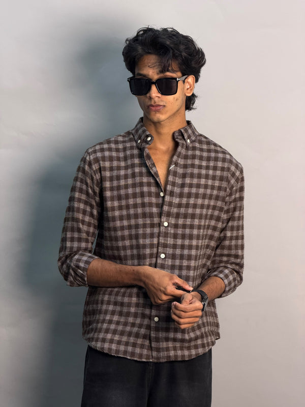 Dark Brown & Beige Checkered Shirt