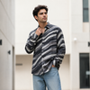 Black Grey White Wave-Pattern Full-Sleeve Shirt