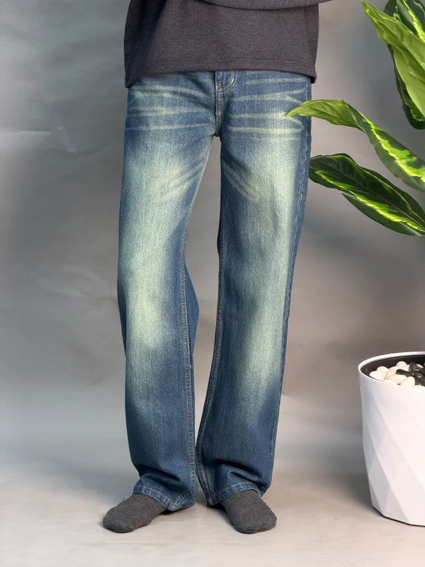 Semi Baggy Dark Blue & Green Jeans