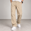 Beige Straight Fit Cotton Pants