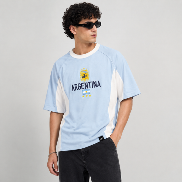 Sky Blue White Embroidery T-Shirt (Argentina)