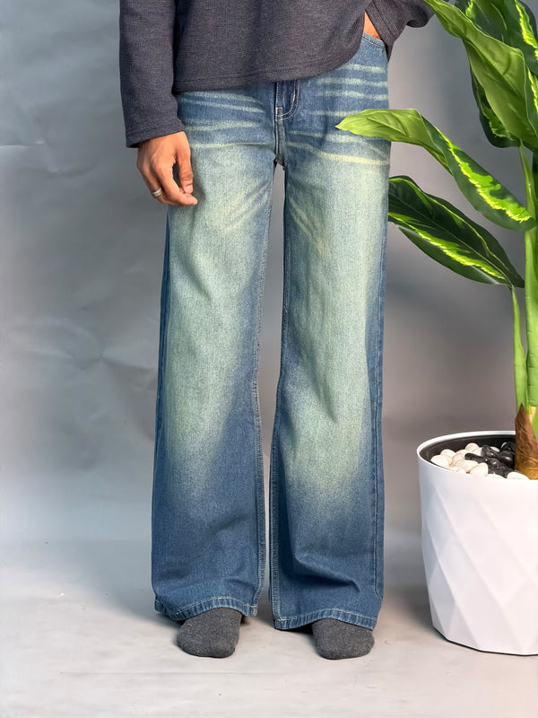 Wide Leg Classic Blue & Green Jean