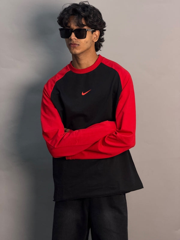 Oversized Black & Red Full Sleeve Tshirt