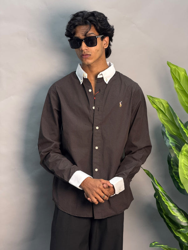White Collared Black & Brown Checks Shirts