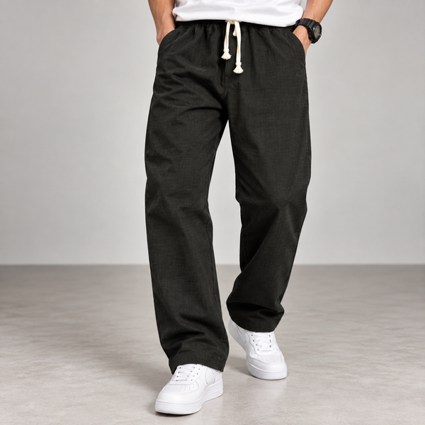 Dark Green Linen Pants – Regular Fit