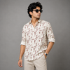 Burgundy Cream Leaf-Print Full-Sleeve Shirt