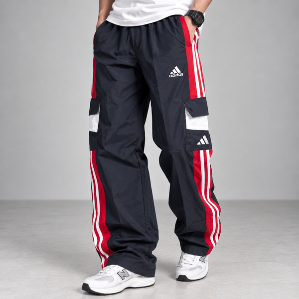 Dark Grey Red-White Stripe Track Pants