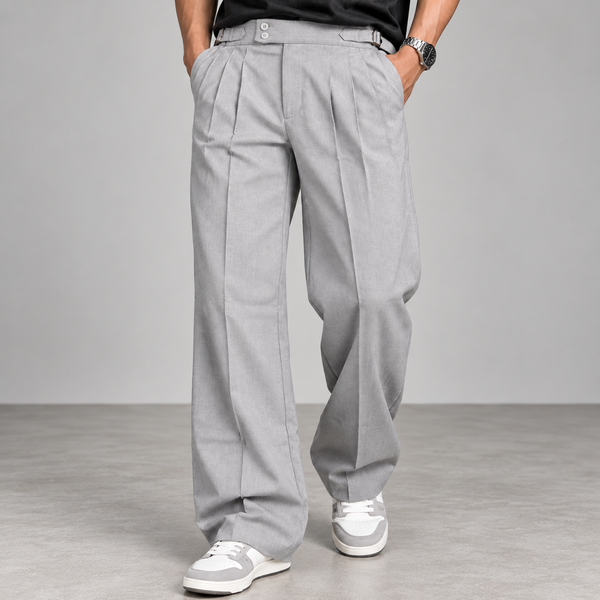 Light Grey Straight Fit Pleated Gurkha Pants