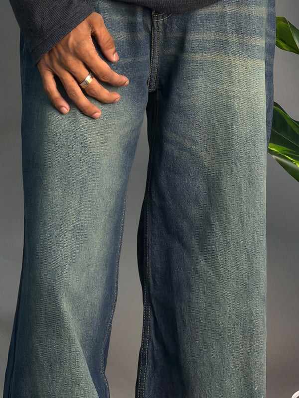Wide Leg Dark Blue & Green Jeans