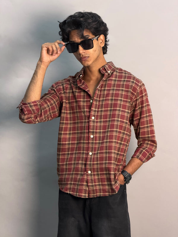 Burgundy & Brown Checkered Shirt