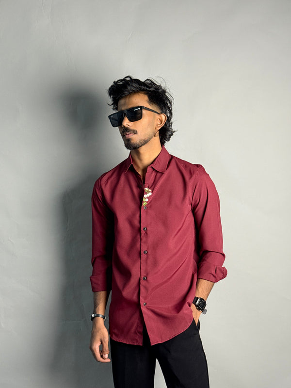 EMBROIDERY SHIRT [ MEROON ]