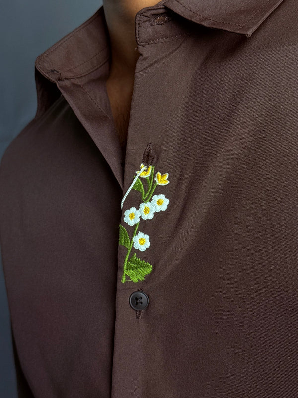 Brown Premium Embroidery Shirt