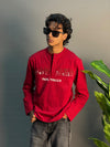 RED FULL SLEEV BOXY HENLEY T-SHIRT