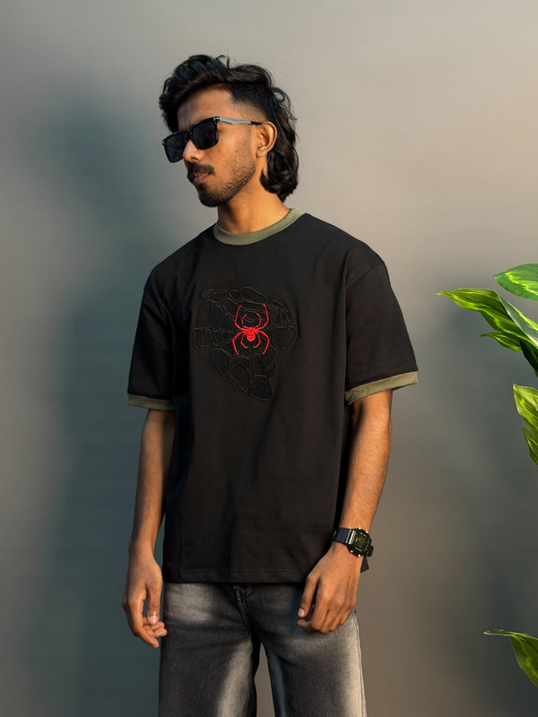 BLACK SPIDER PRIINTED HALF SLEEV T-SHIRT