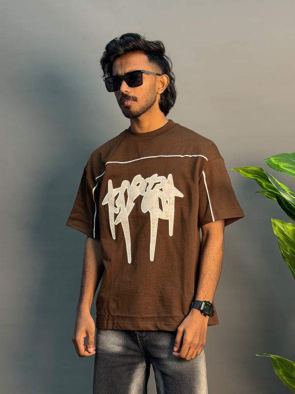 BROWN PTINTED T-SHIRT