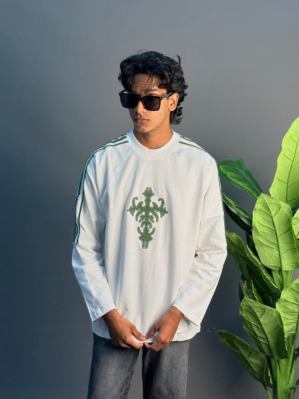 WHITE FULL SLEEV PRINTED T-SHIRT
