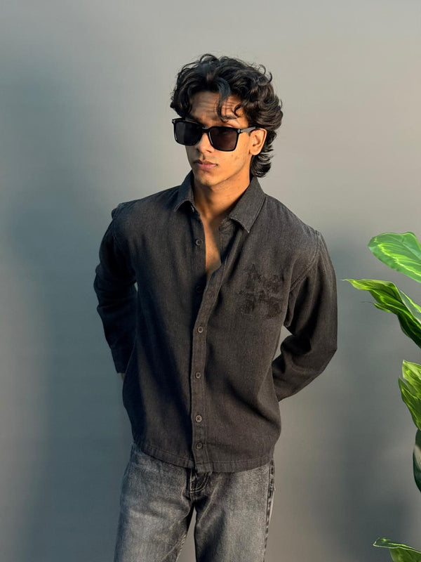 BLACK DENIM BOXY SHIRT