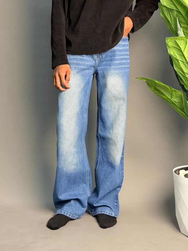 Dark Blue With White Wide Leg