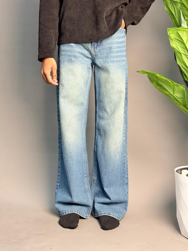 Indigo Blue With White Wide Leg