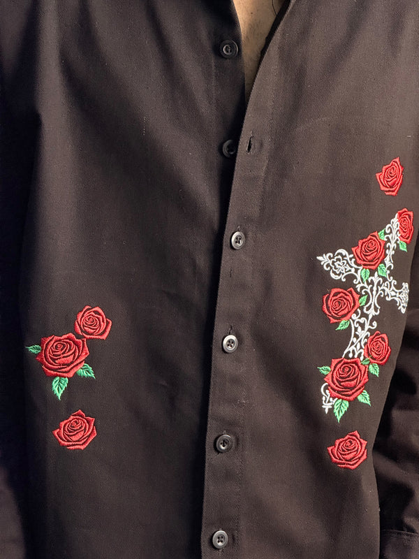 Black Embroidery With Roses Shirts