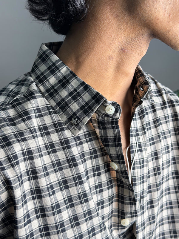 Star Collared Black And White Check Shirt
