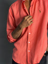Peace orange plain Linen shirt