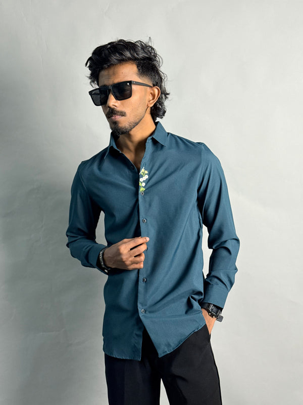EMBROIDERY SHIRT [ PEACOCK BLUE ]