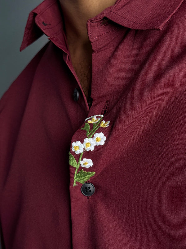 EMBROIDERY SHIRT [ MEROON ]