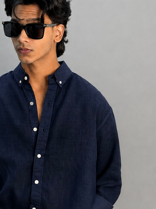 LINEN SHIRT [ NAVY BLUE ]