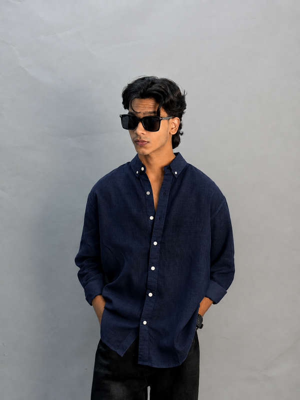 LINEN SHIRT [ NAVY BLUE ]