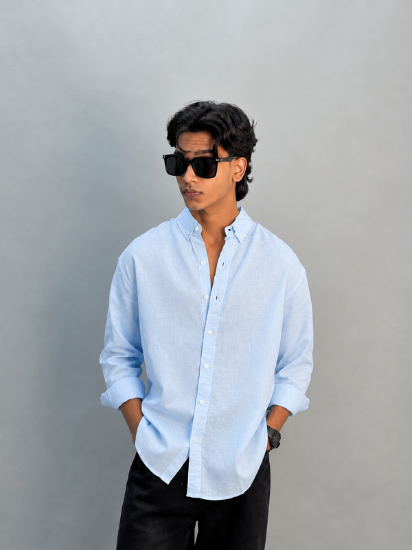 PLAIN LINEN SHIRT-SOFT SKY BLUE