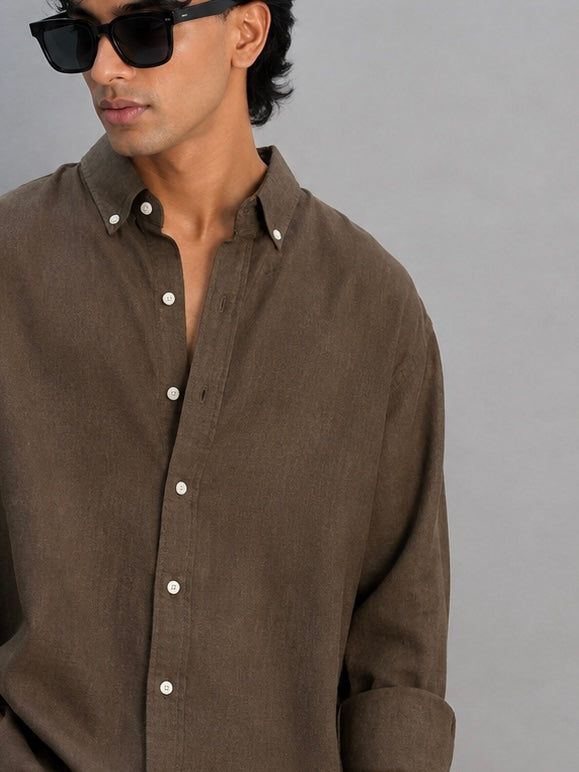 LINEN SHIRT [ BROWN ]