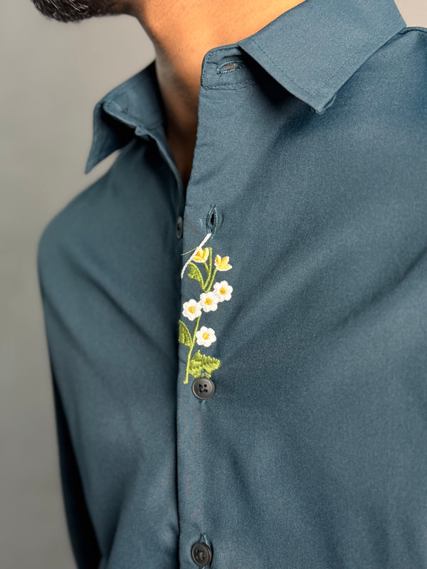 EMBROIDERY SHIRT [ PEACOCK BLUE ]