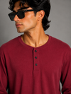 FULL SLEEVE HENLEY T-SHIRT [ MAROON ]