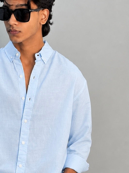 PLAIN LINEN SHIRT-SOFT SKY BLUE
