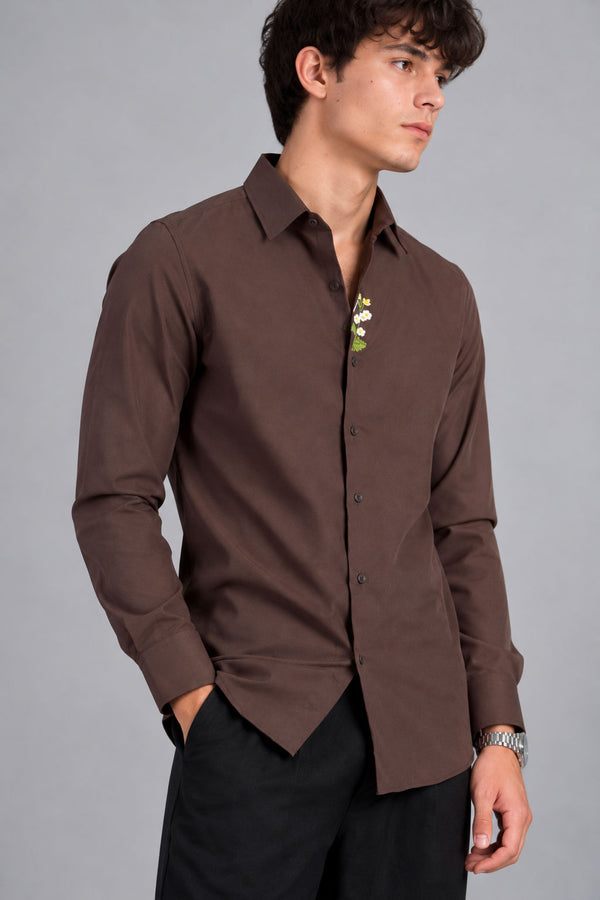 Brown Premium Embroidery Shirt
