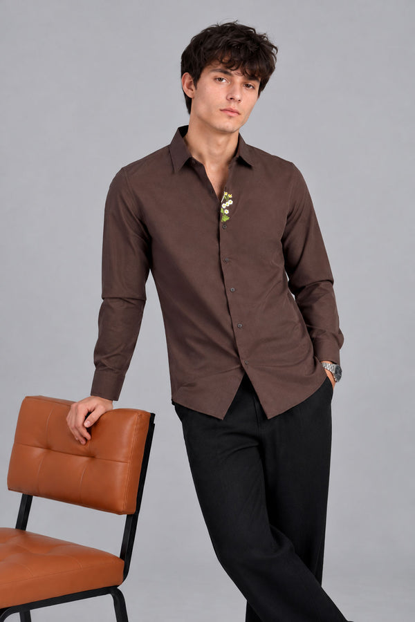 Brown Premium Embroidery Shirt