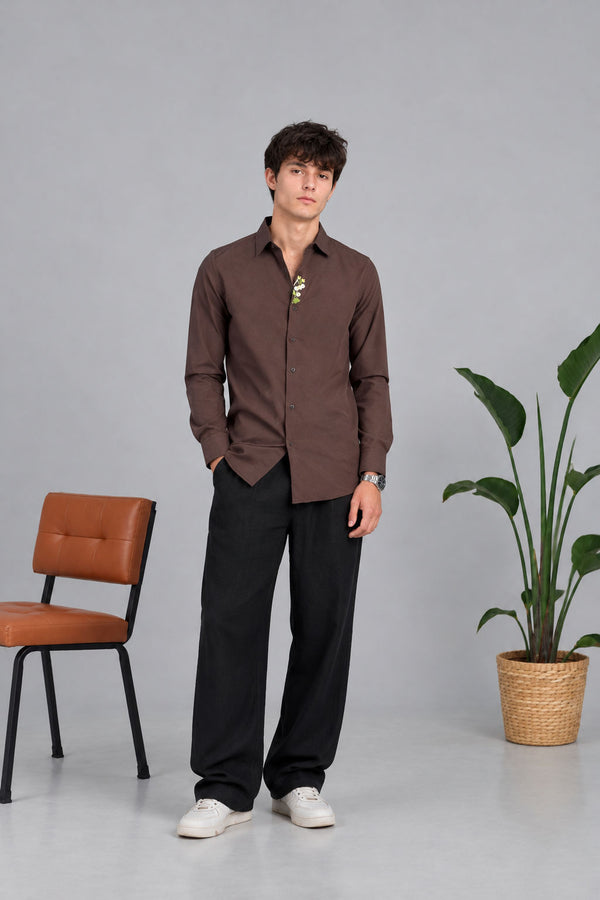 Brown Premium Embroidery Shirt