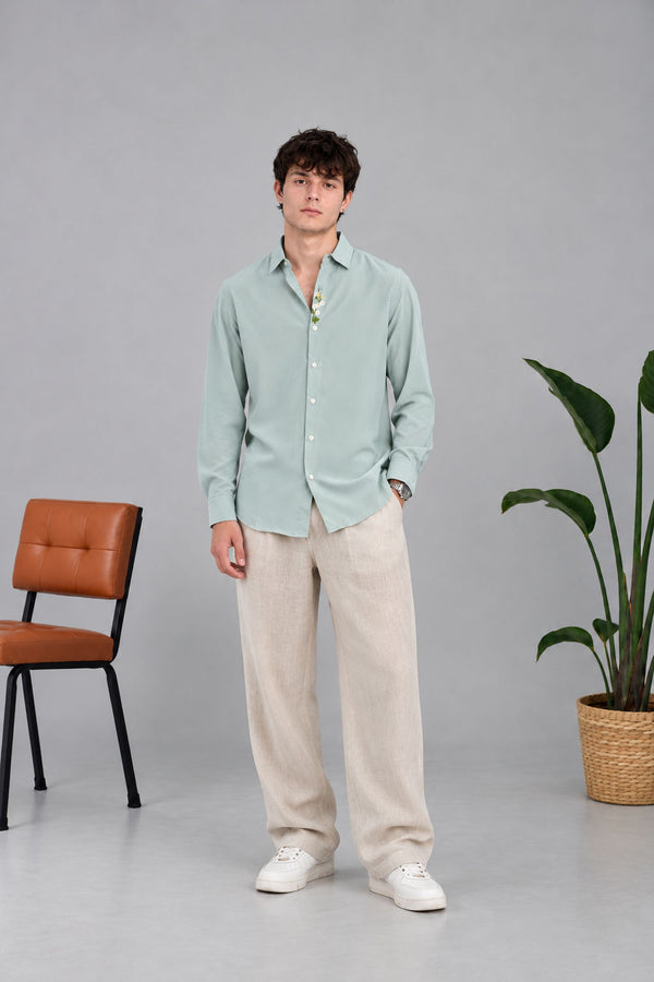 EMBROIDERY SHIRT [ LIGHT PISTA ]
