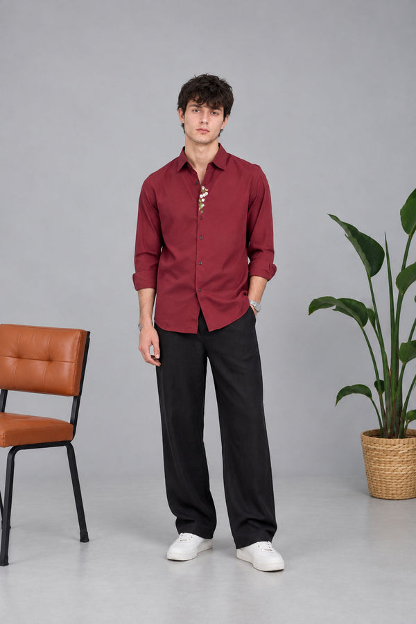 EMBROIDERY SHIRT [ MEROON ]