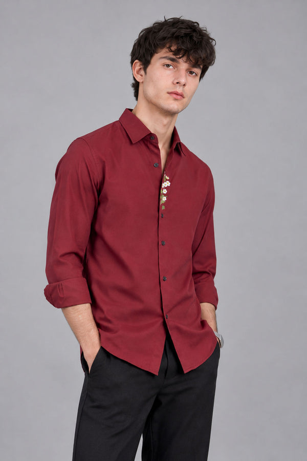 EMBROIDERY SHIRT [ MEROON ]