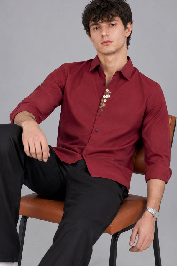 EMBROIDERY SHIRT [ MEROON ]