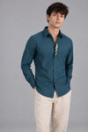 EMBROIDERY SHIRT [ PEACOCK BLUE ]